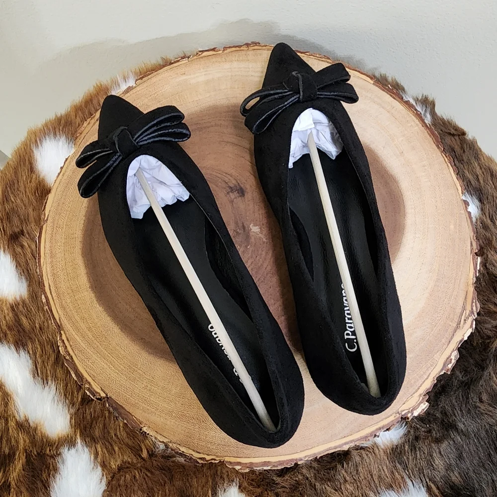 C. Paravano BowKnot Suede Flats (Aida) Black Size 37 (US Size 6.5)